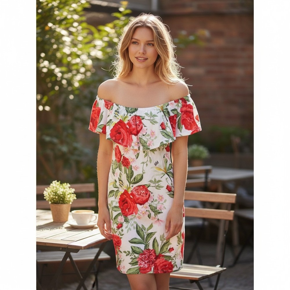 Absolutely Love It!!‎ Floral Print Dress Elastic Neckline Girls Size L /#63344